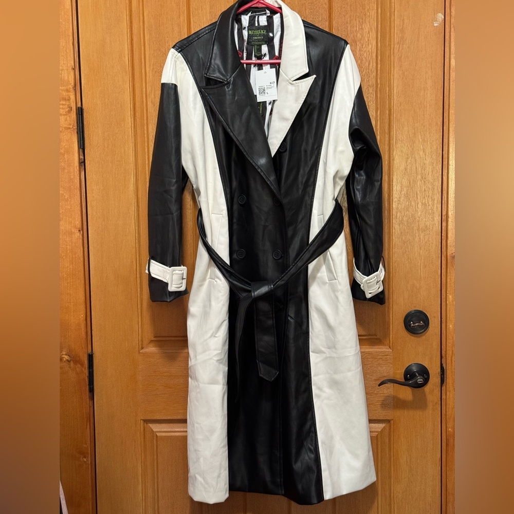 Forever 21 Black and White Colorblock Faux Leather Trench Coat